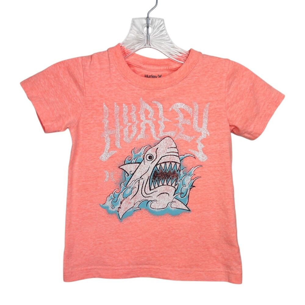 Hurley Shirt Youth Small Orange Short Sleeve Graphic Shark Print Casual Tee